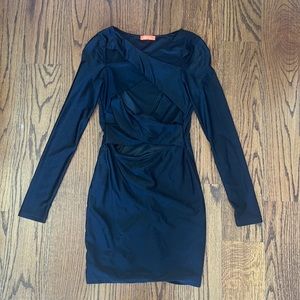 MYSTIQUE BOUTIQUE Metallic Black Criss Cross Front Bodycon Mini Dress